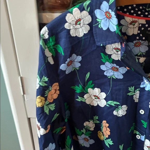 Talbots sz XLP Floral Navy Women's Top button down light weight nwt - Picture 2 of 5